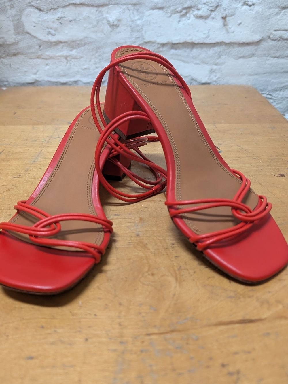 Red Tory Burch Block Heel Sandals